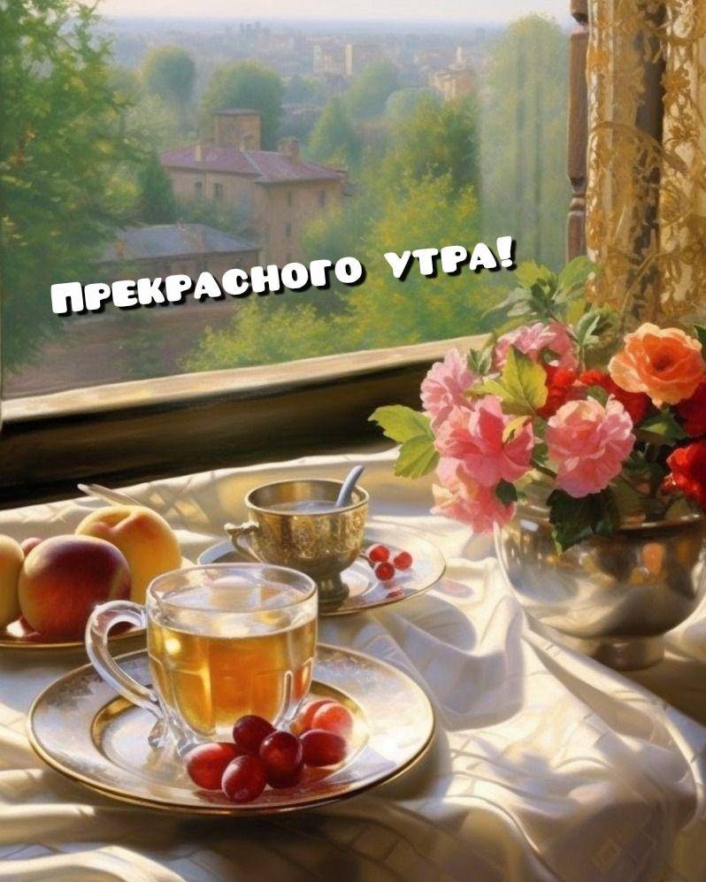 Напитки и фрукты у окна, атмосферный уют