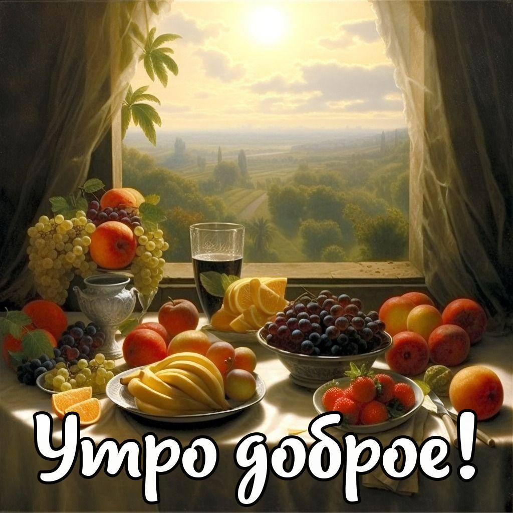 Натюрморт с фруктами на столе у окна