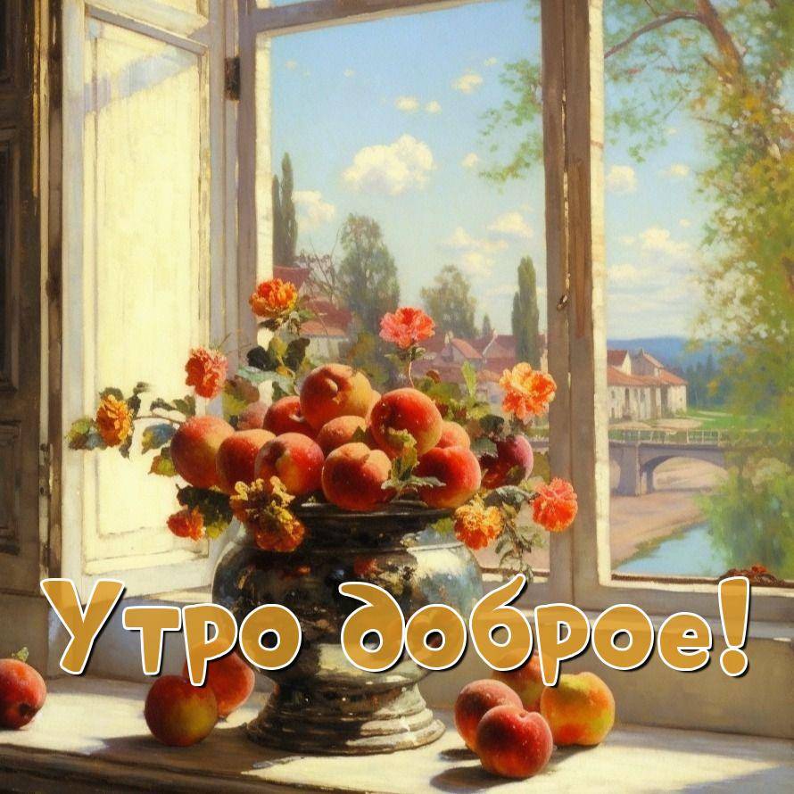 Натюрморт с кувшином и яблоками у окна