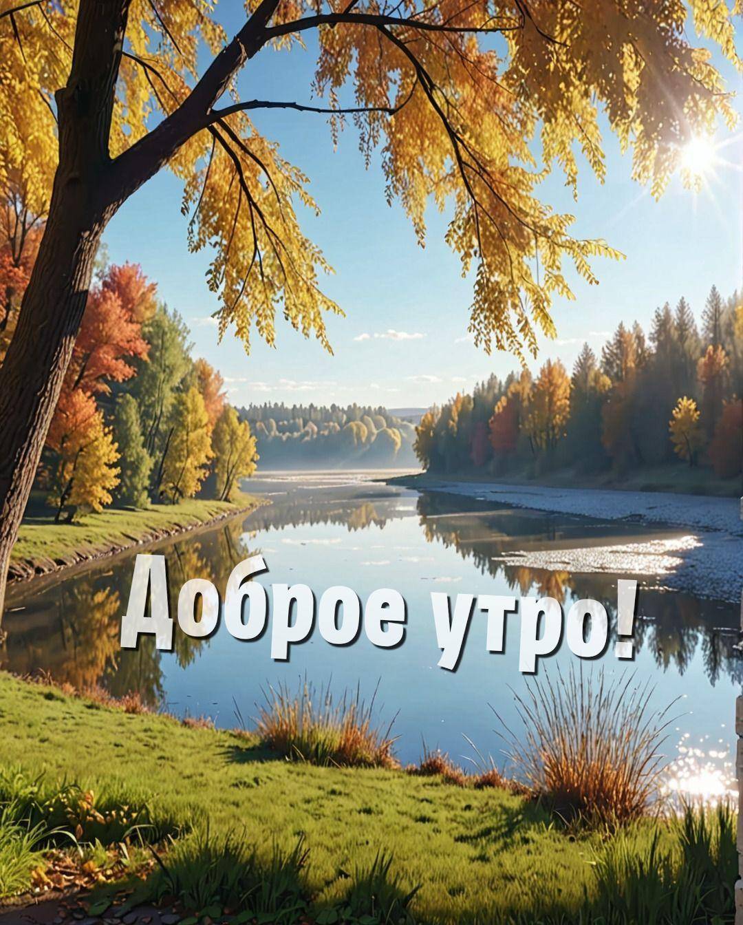 Осенний пейзаж с рекой и деревьями