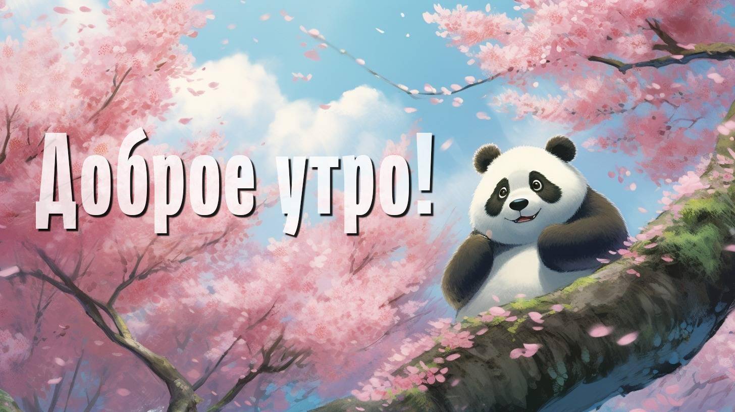 Панда на ветке с цветущей сакурой