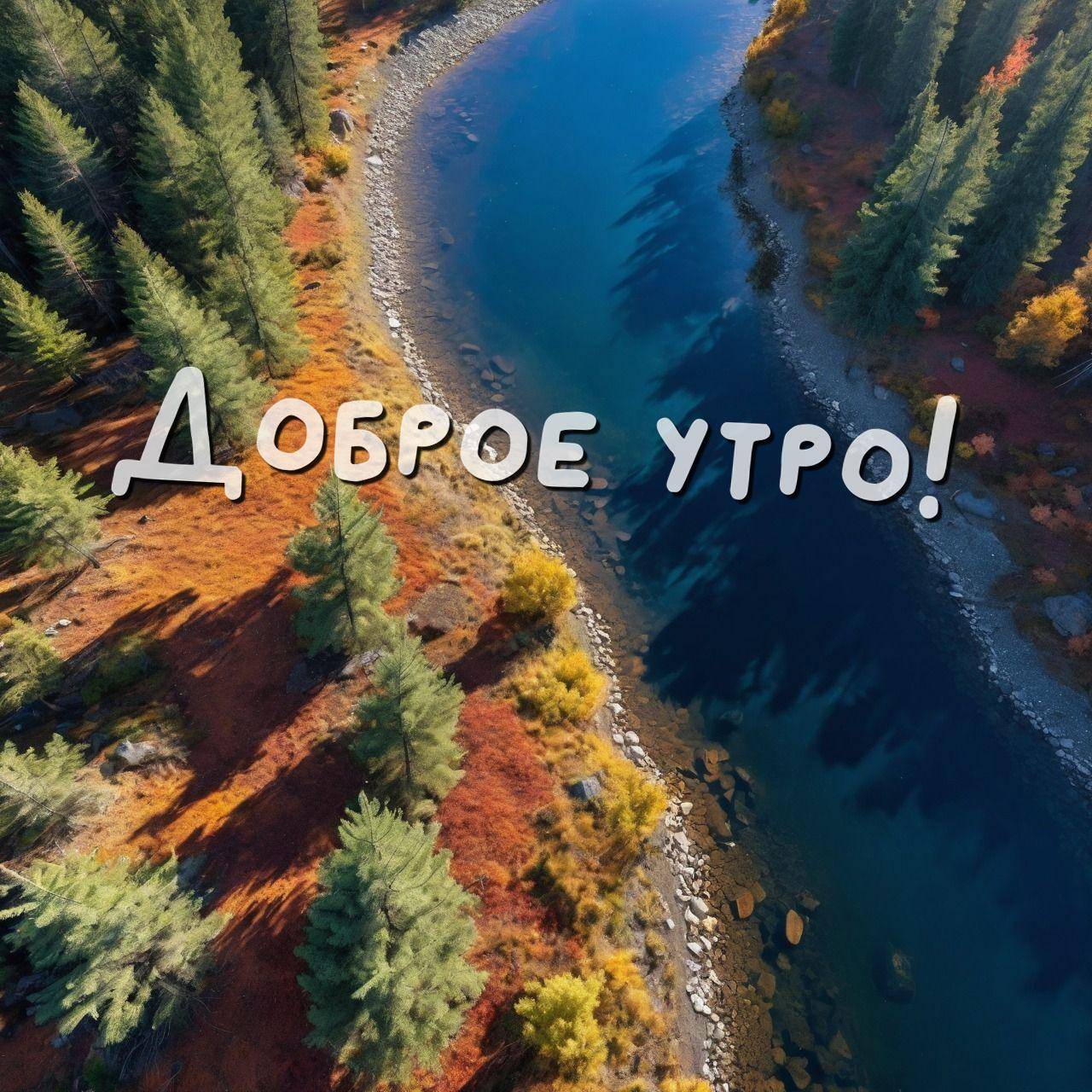 Пейзаж с рекой и осенними деревьями