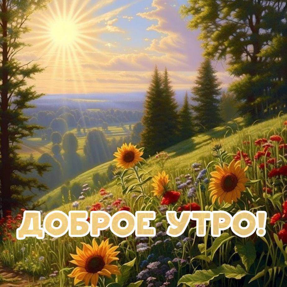 Пейзаж с солнечными лучами и цветами