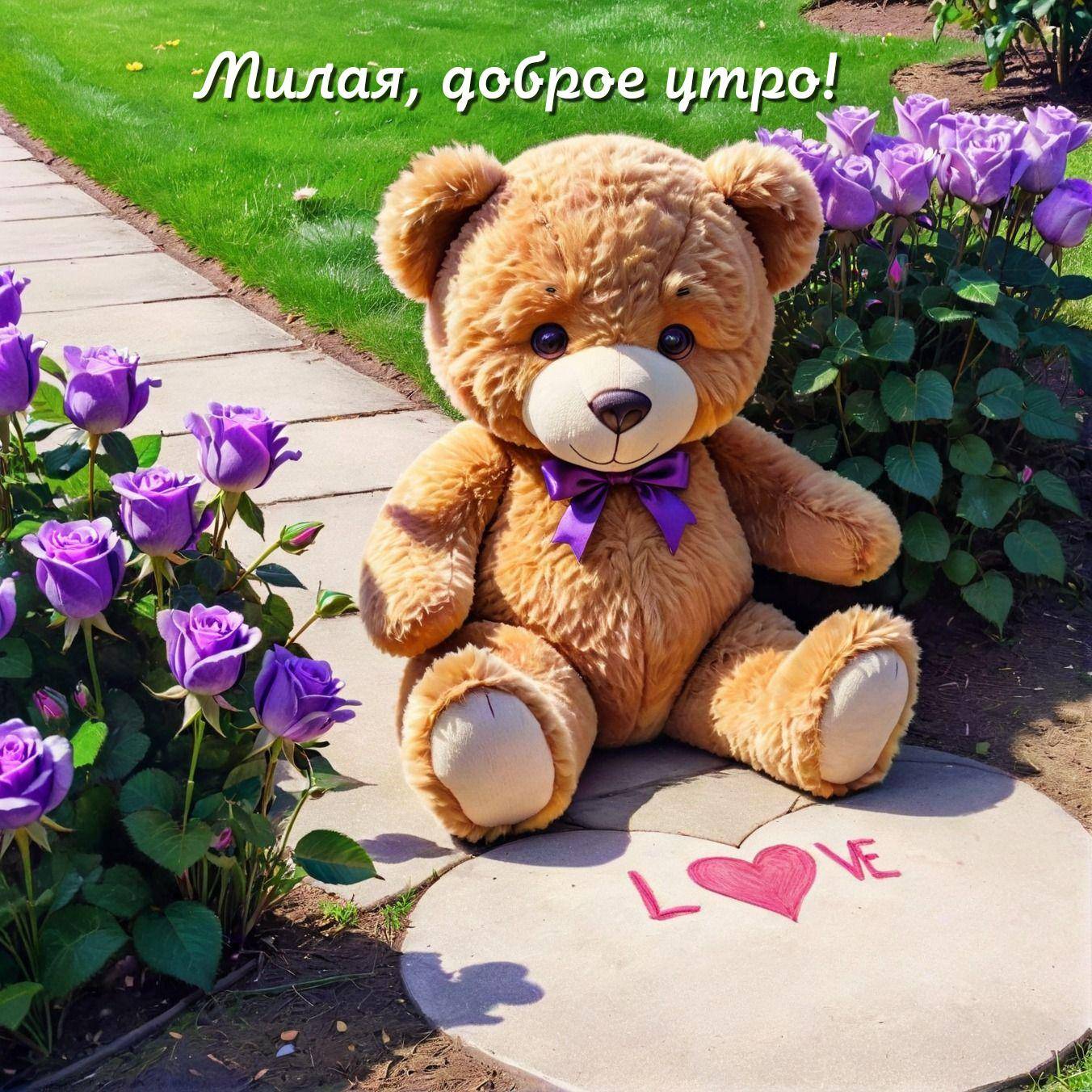 Плюшевый медведь с бантом и розами