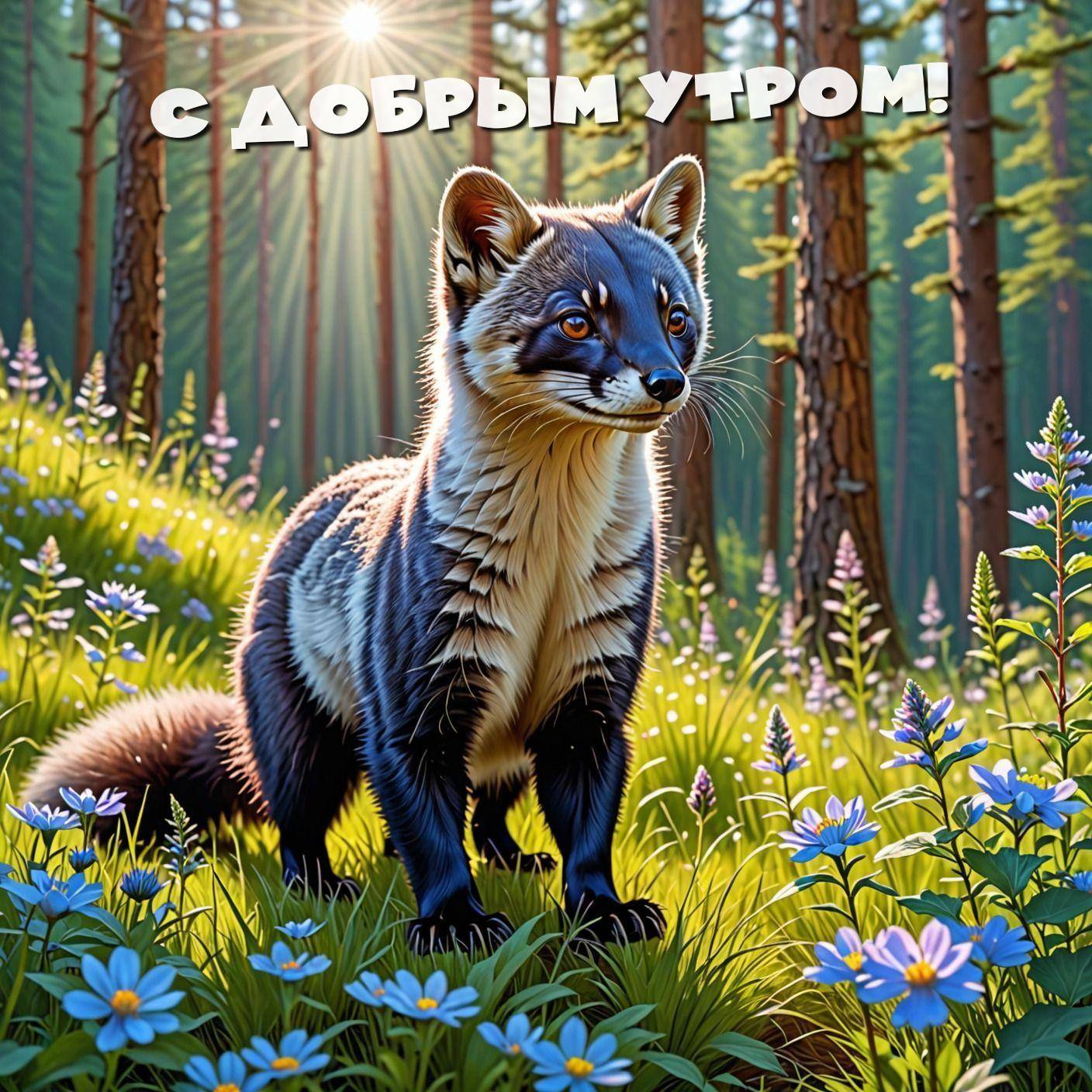 Полосатое животное в лесу на фоне деревьев