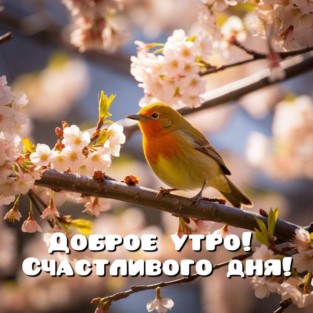 Птичка с оранжевой грудкой среди цветов