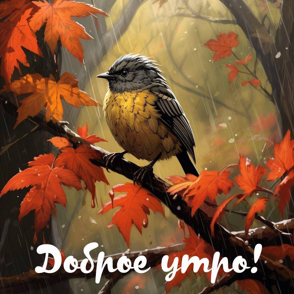 Птичка с жёлтым брюшком и листья клена