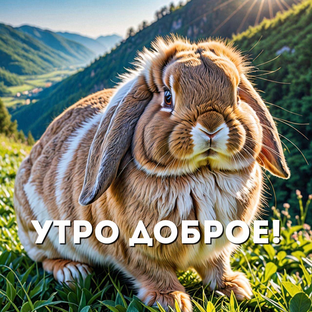 Пушистый кролик с длинными ушами на склоне