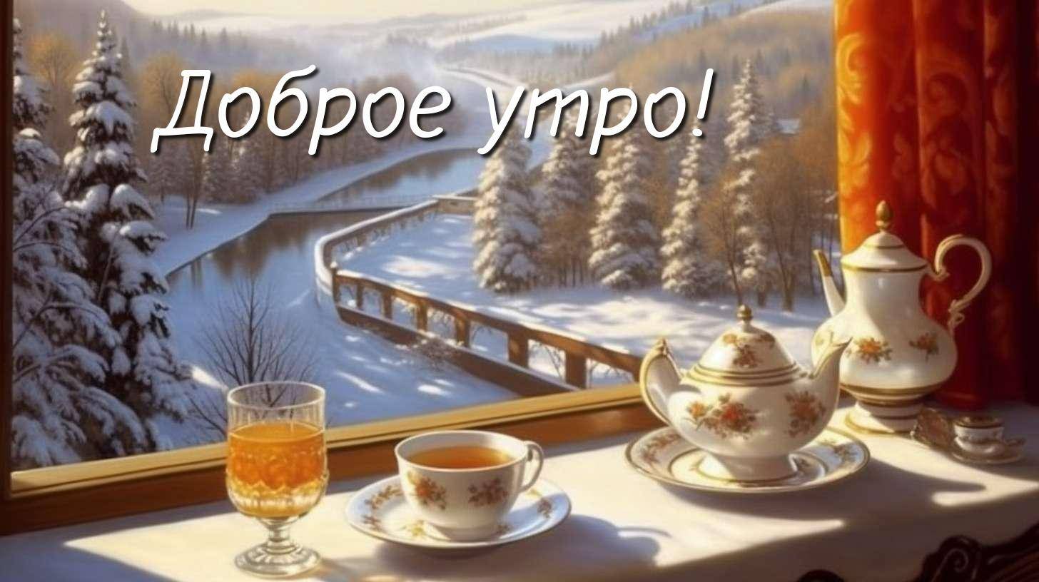 С первыми лучами утреннего солнца, волшебный зимний пейзаж