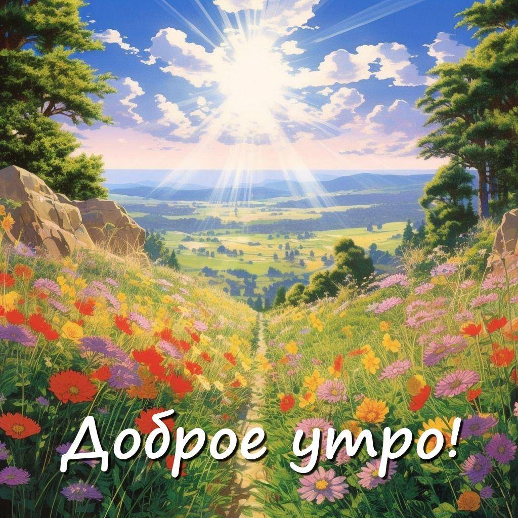 Широкая долина в ярких цветах и дорожка из камней