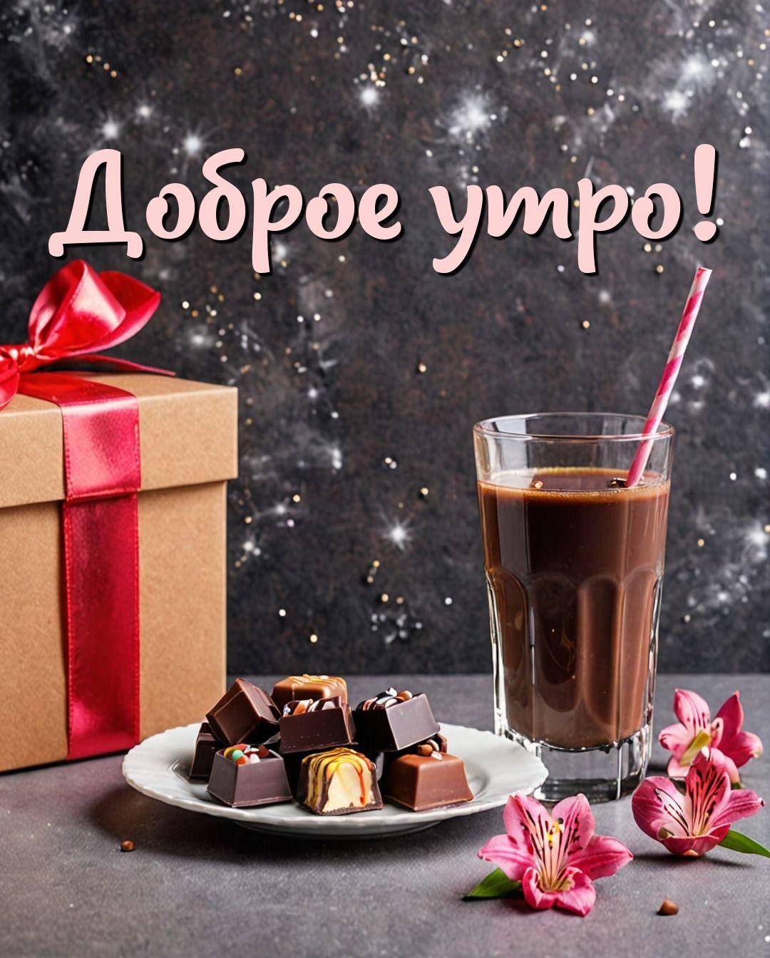 Шоколадный напиток и конфеты с подарочной коробкой