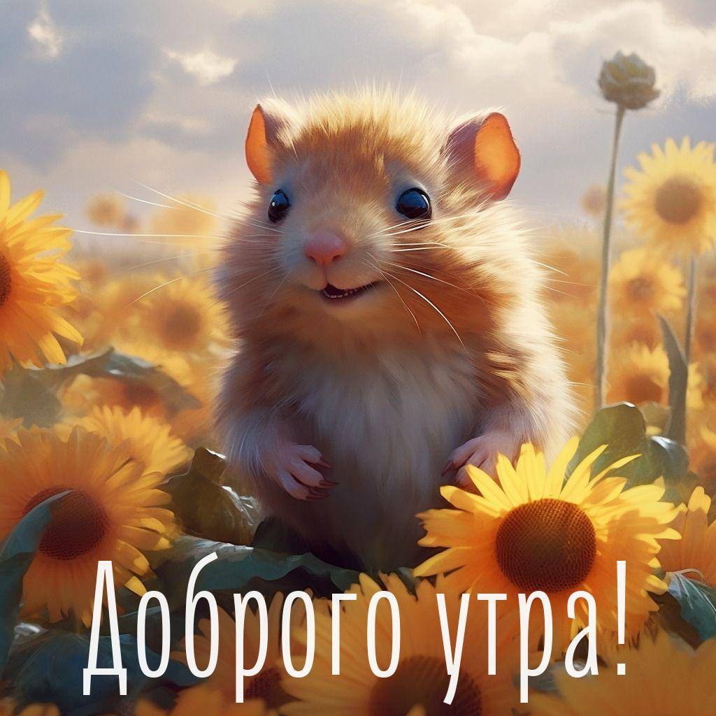 Симпатичный хомячок среди подсолнечников