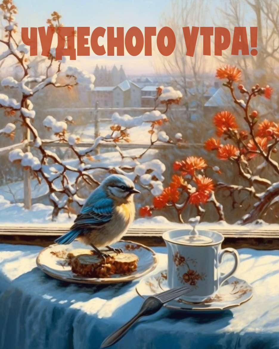 Синий птичонок сидит на тарелке с хлебом.
