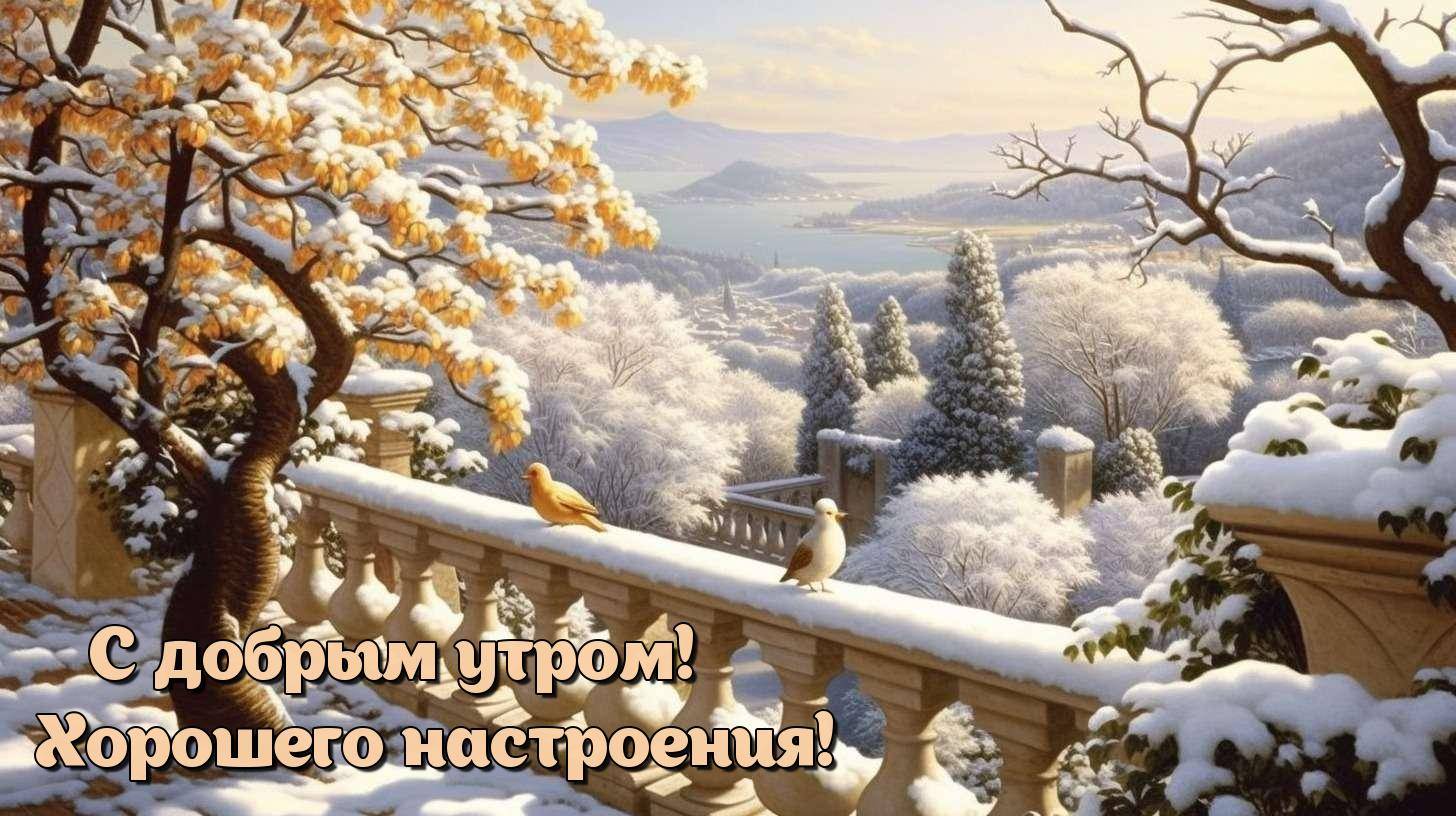 Снежные ветви деревьев, тянутся к утреннему солнцу.