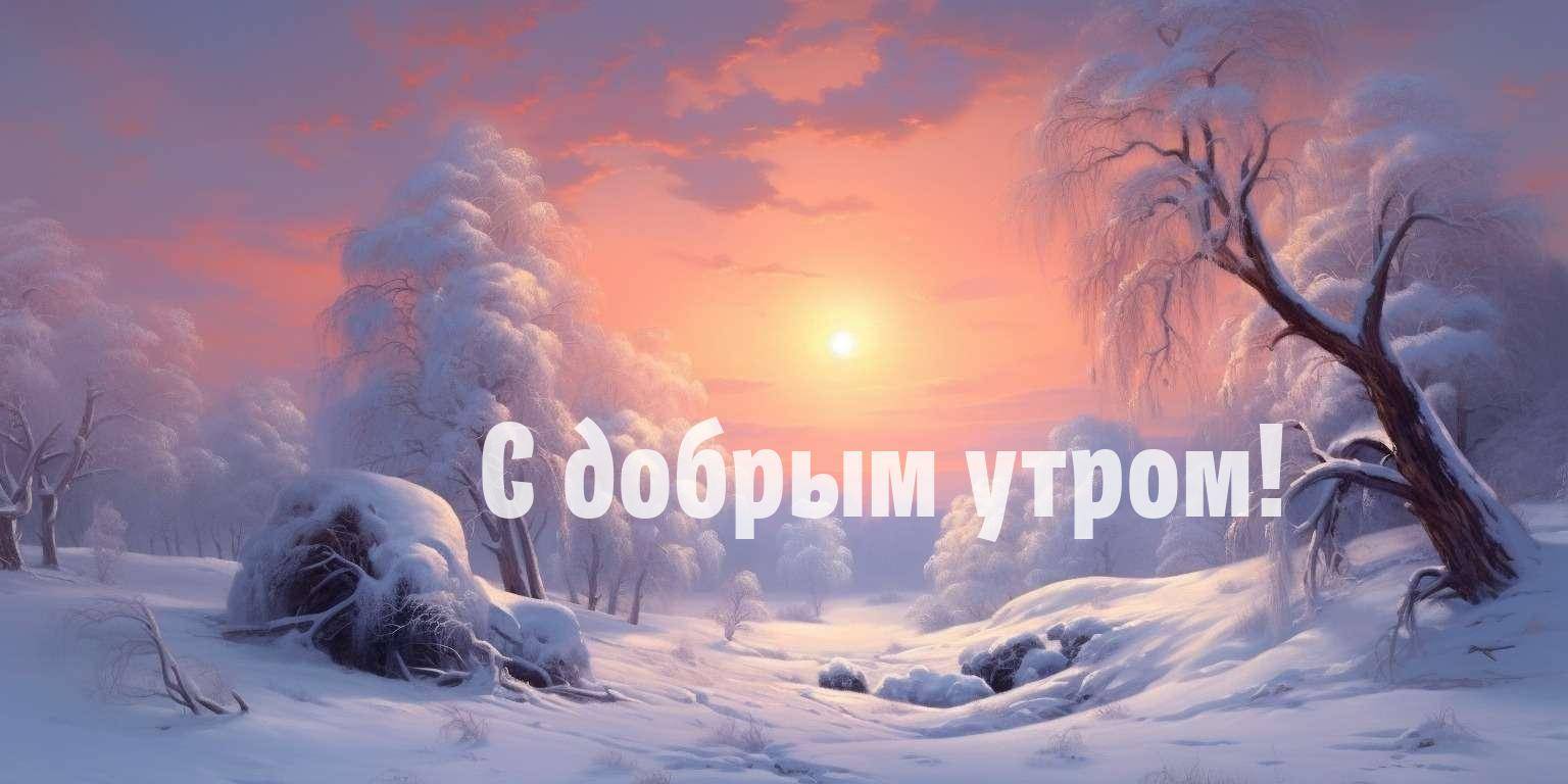 Снежный покров отражает первые лучи солнца. Деревья покрыты инеем.