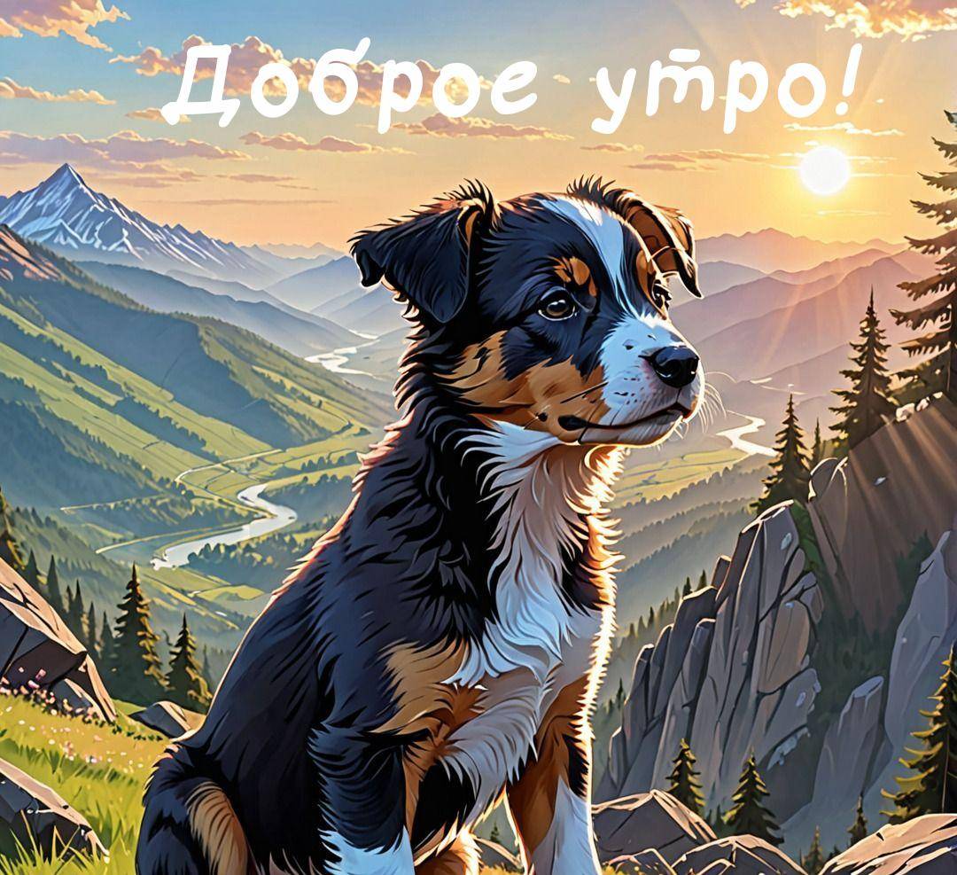 Собака на фоне живописного рассвета