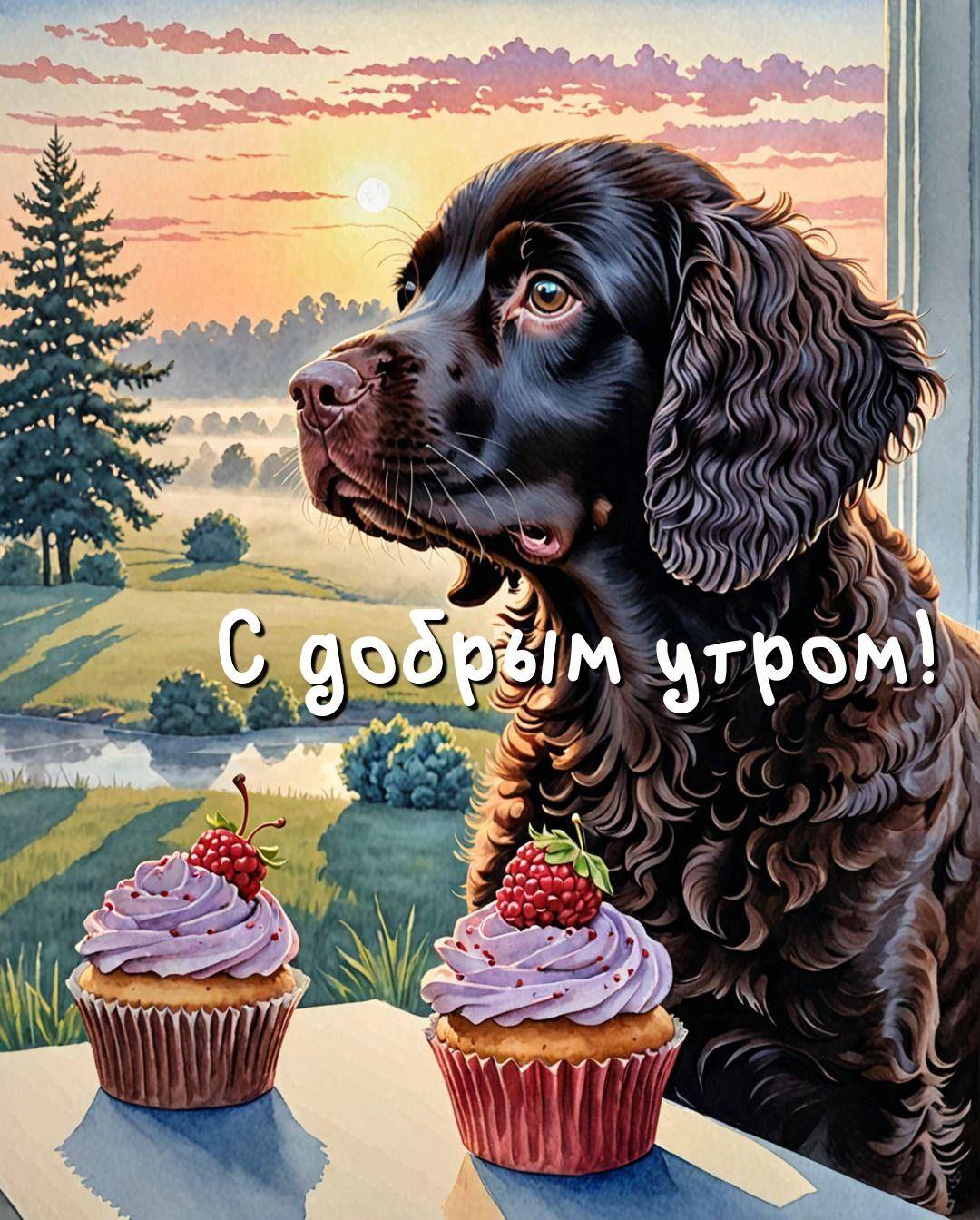 Собака с кексами у окна.
