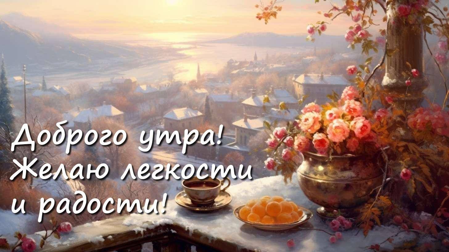 Солнечные лучи освещают заснеженные горы и посёлок
