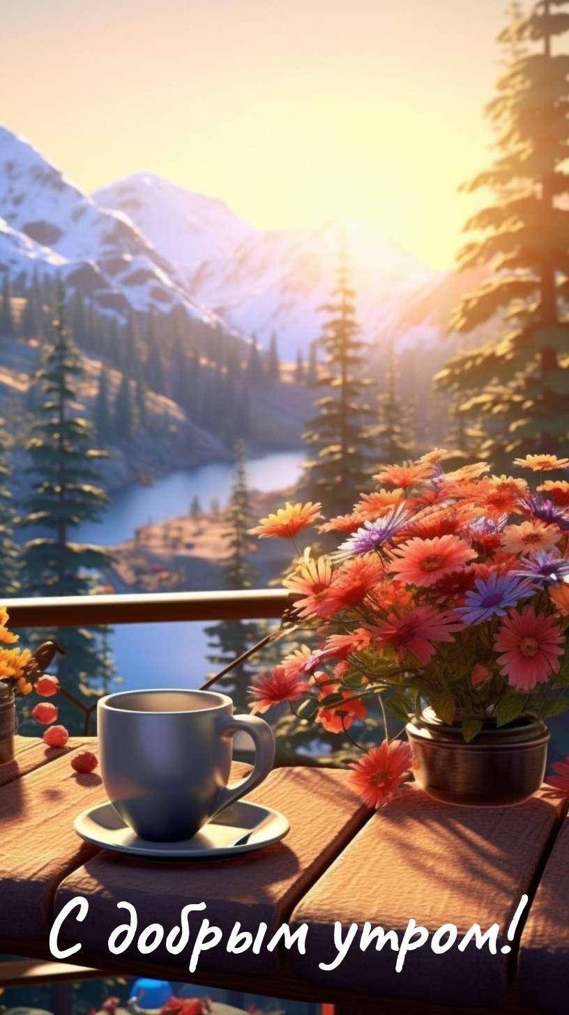 Солнце поднимается над горами, золотой свет и озеро с туманом.