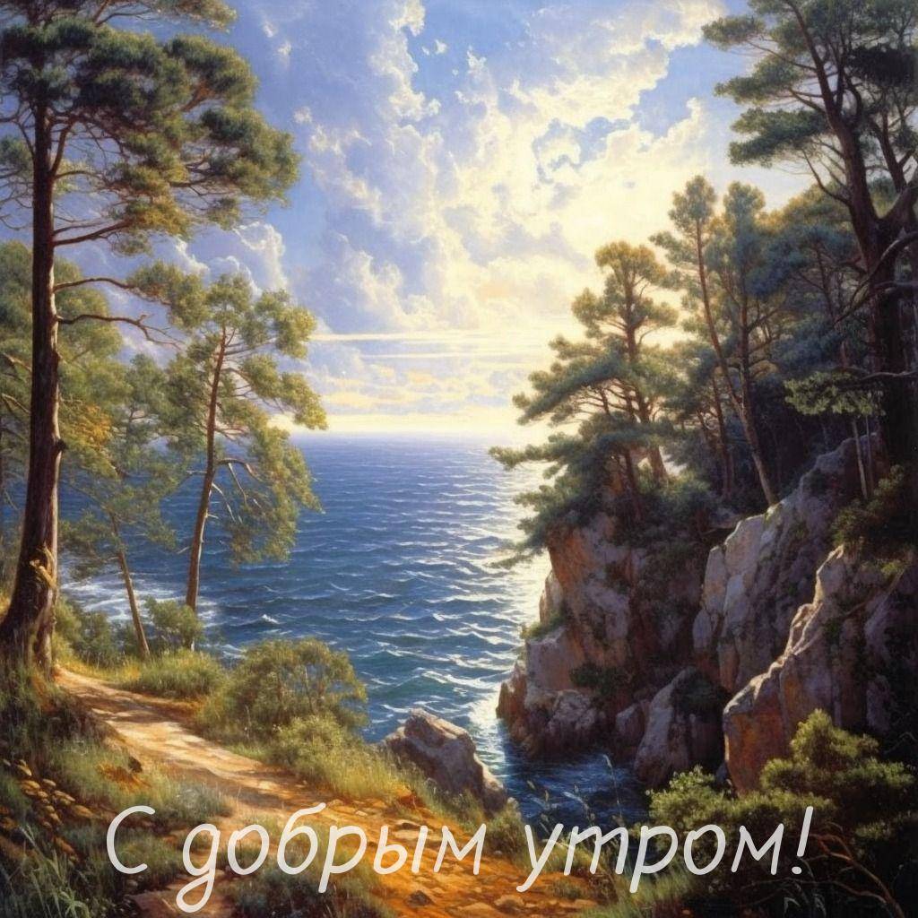 Спокойный океан и зелёные деревья