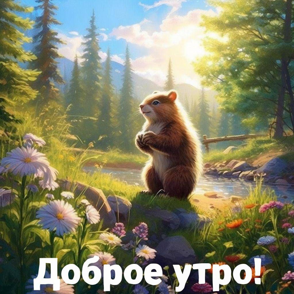 Суслик на берегу ручья в лесу