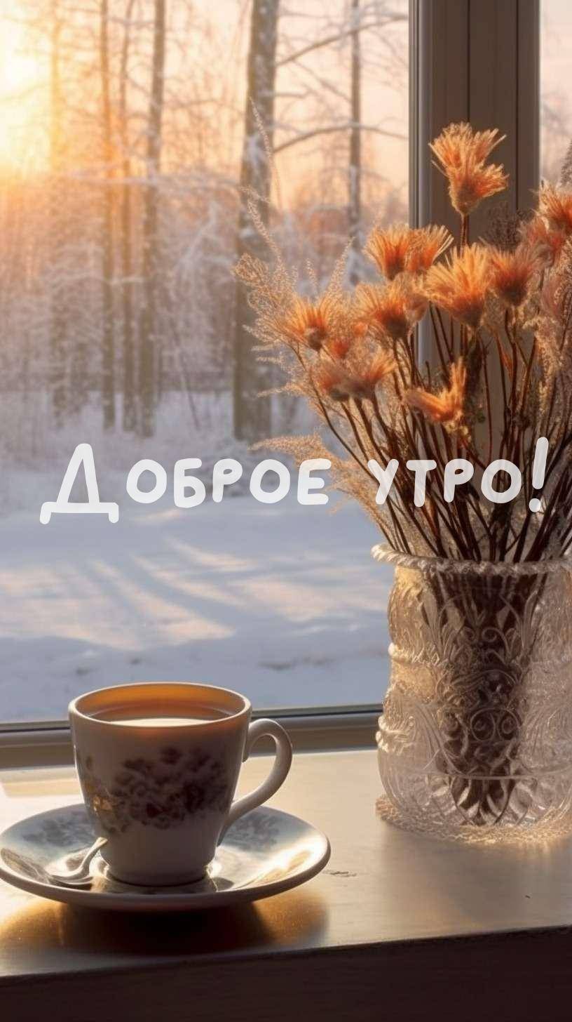 Свет первых лучей утреннего солнца сквозь заснеженные ветви деревьев, озаряя зимний пейзаж.