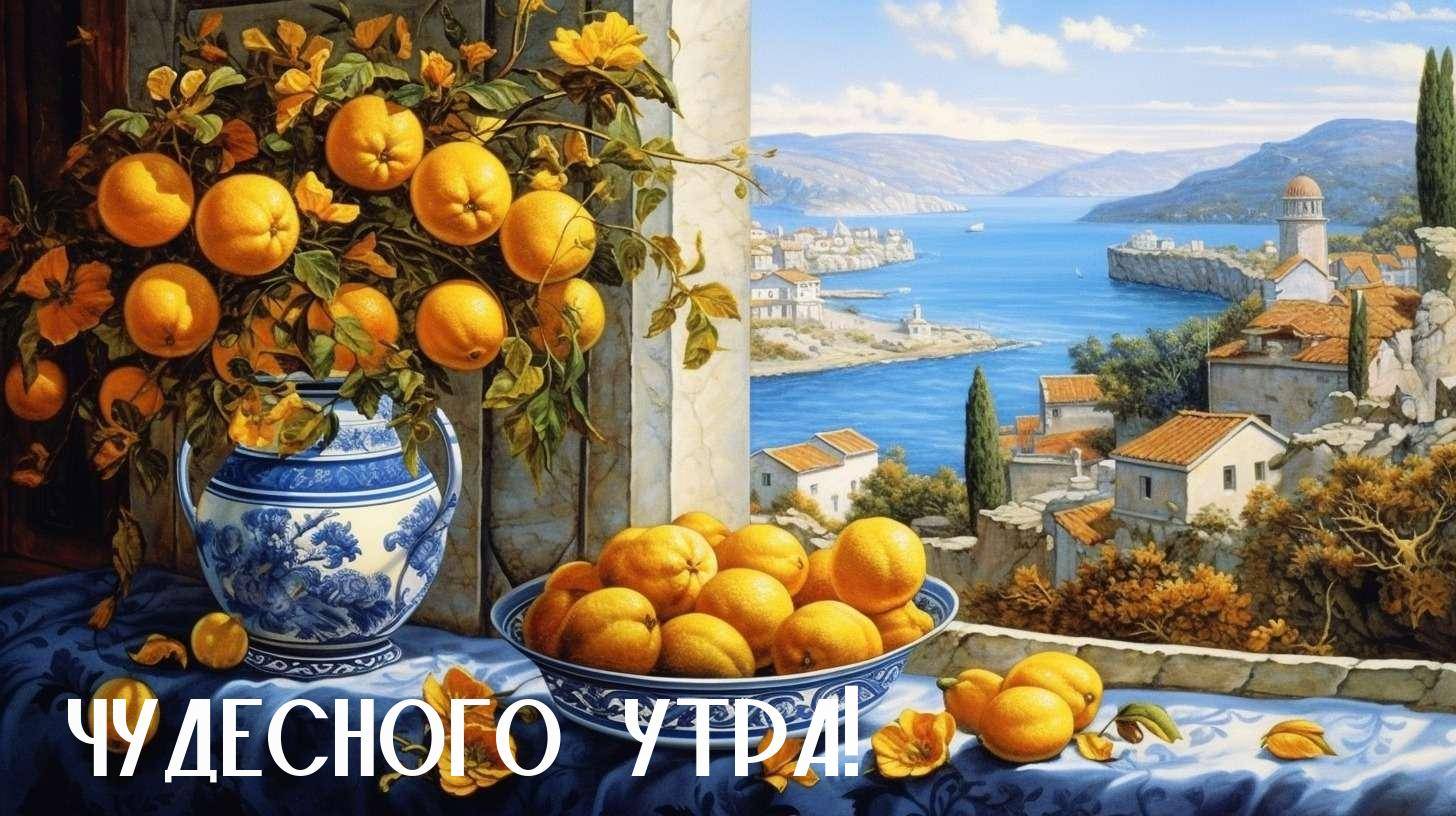 Свет солнца на апельсинах и морской вид