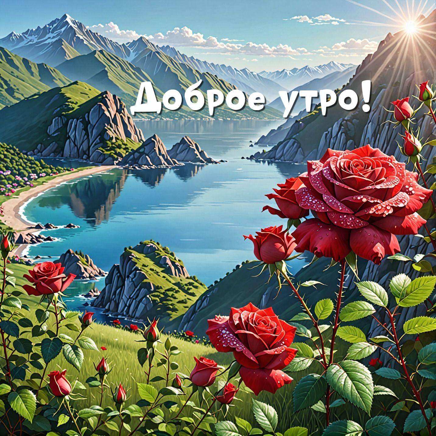 Свежие красные розы и живописный залив