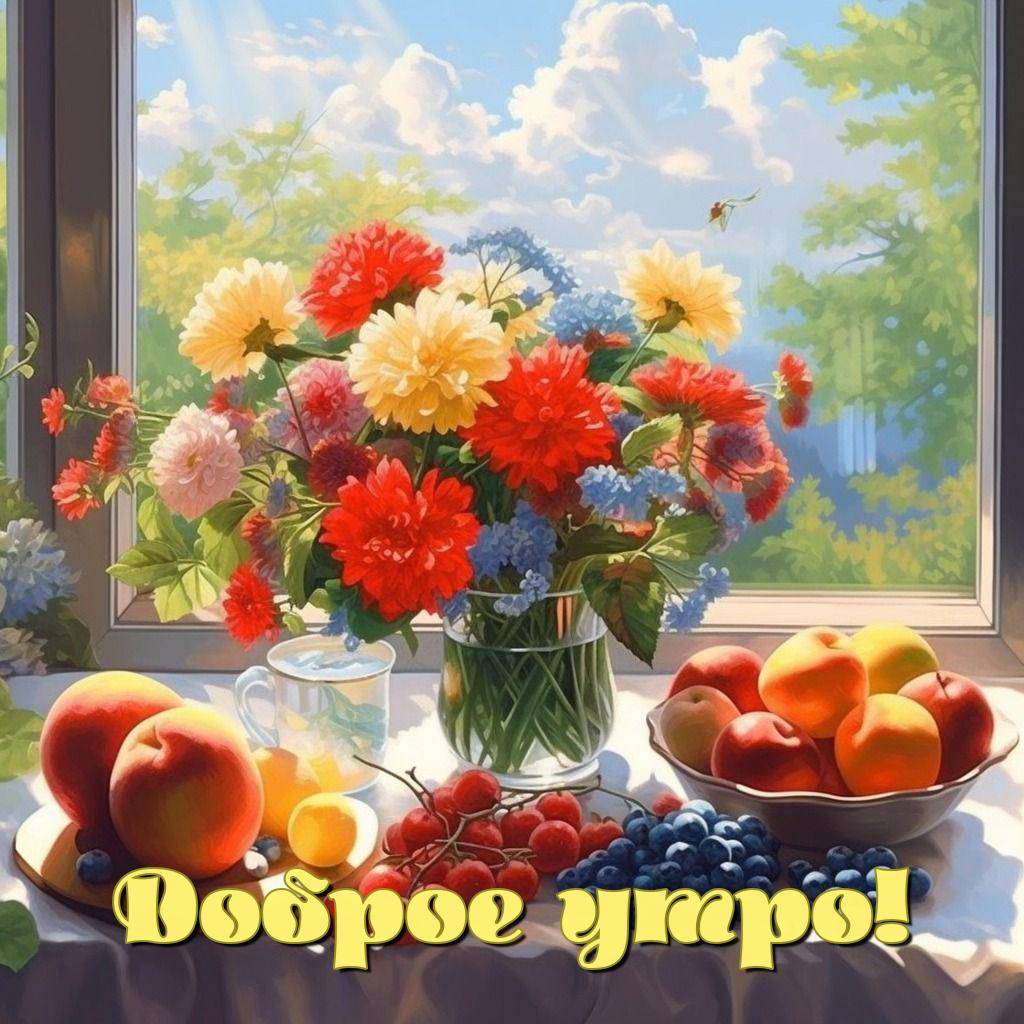 Свежие цветы в вазе, среди которых красные, желтые и голубые даурии