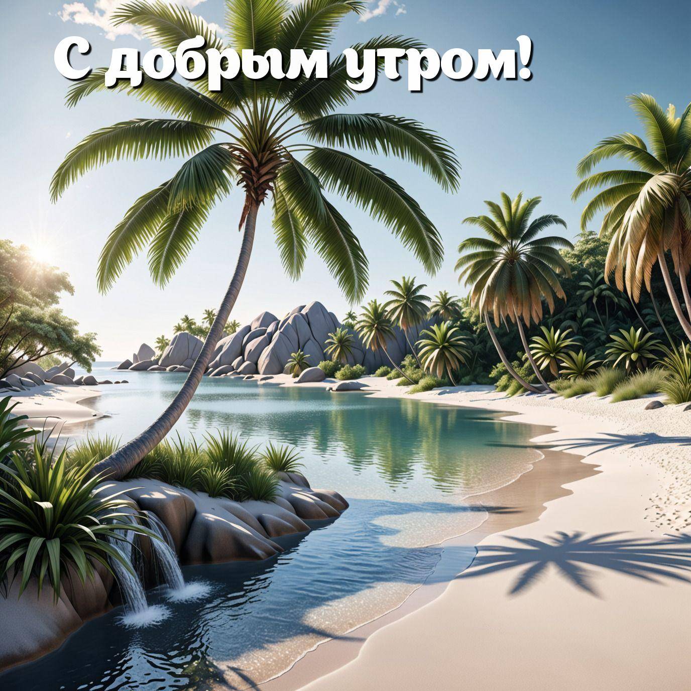 Тропический пейзаж с пляжем и пальмами