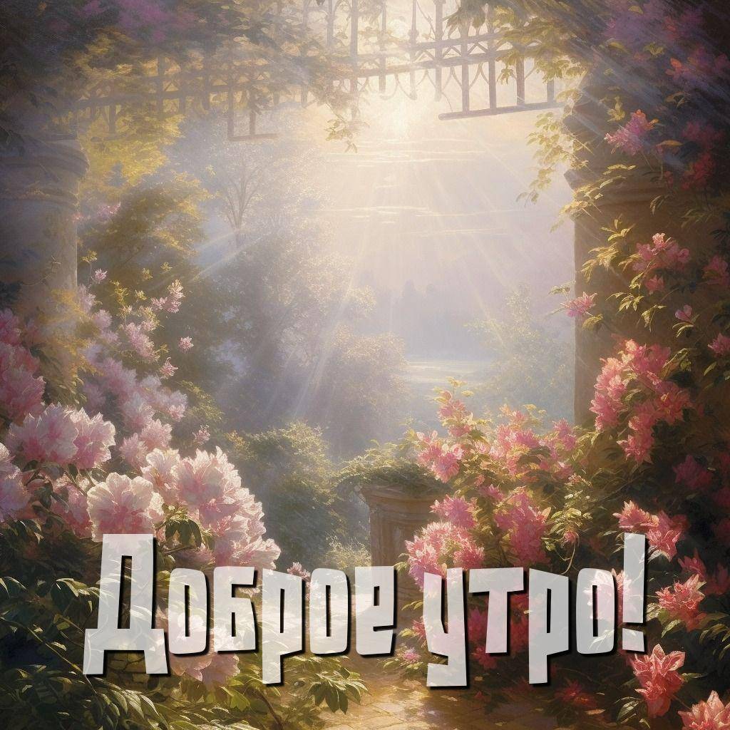 Цветущий сад с пионами и зеленью
