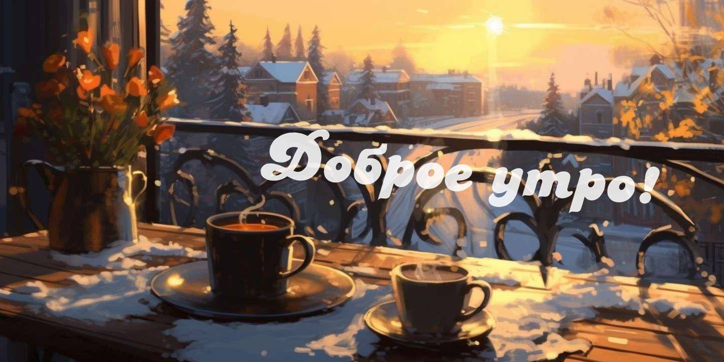 Утреннее солнце и кофе на снегу.