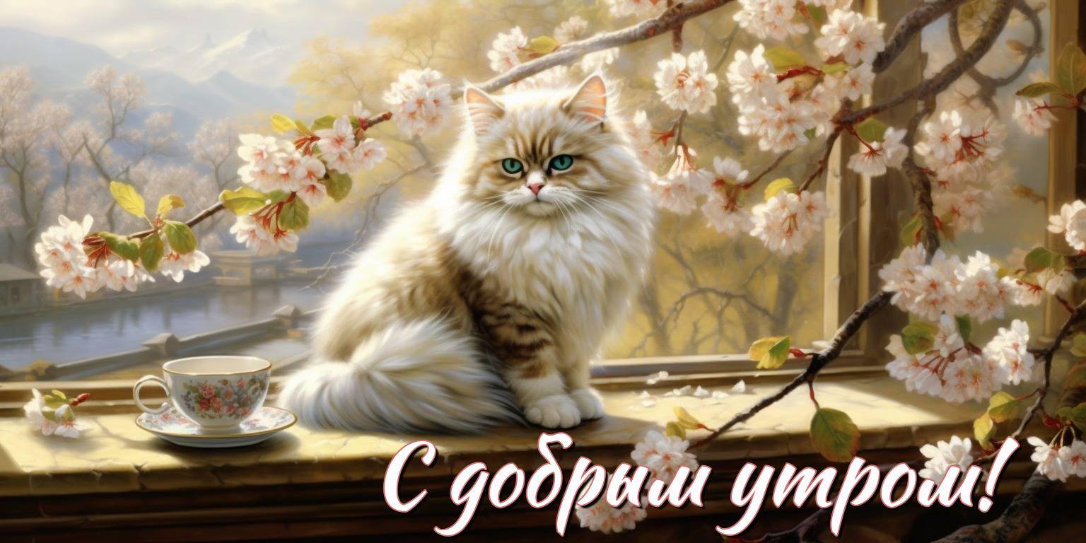 Утро пробуждается, и первые лучи солнца нежно скользят по золотистой шерсти кота
