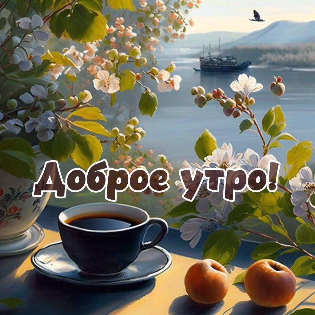 Уютная сцена с чашкой кофе и сливами на переднем плане