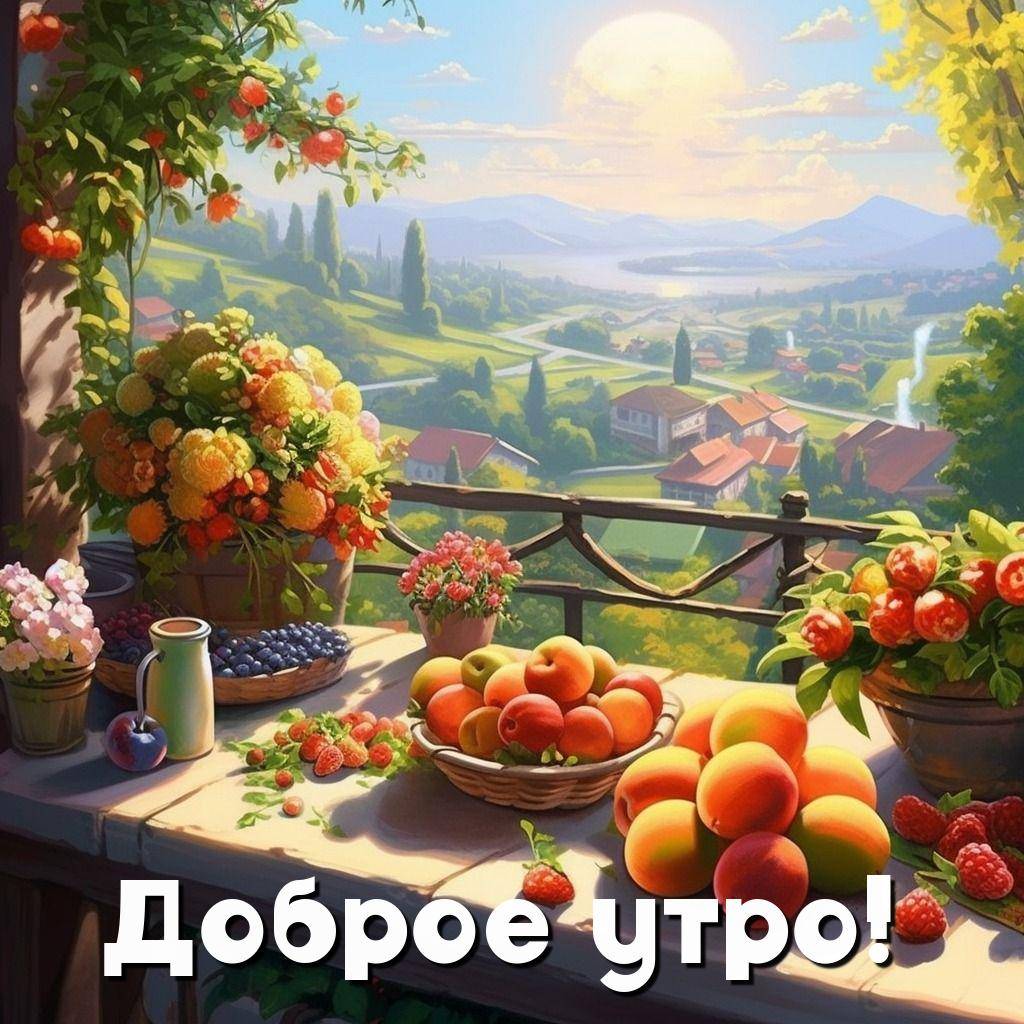 Уютная терраса с фруктами и цветами