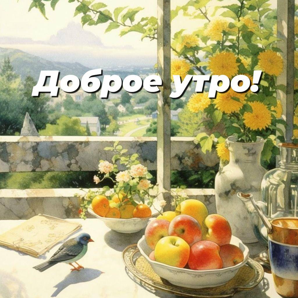 Уютная терраса со столом и фруктами