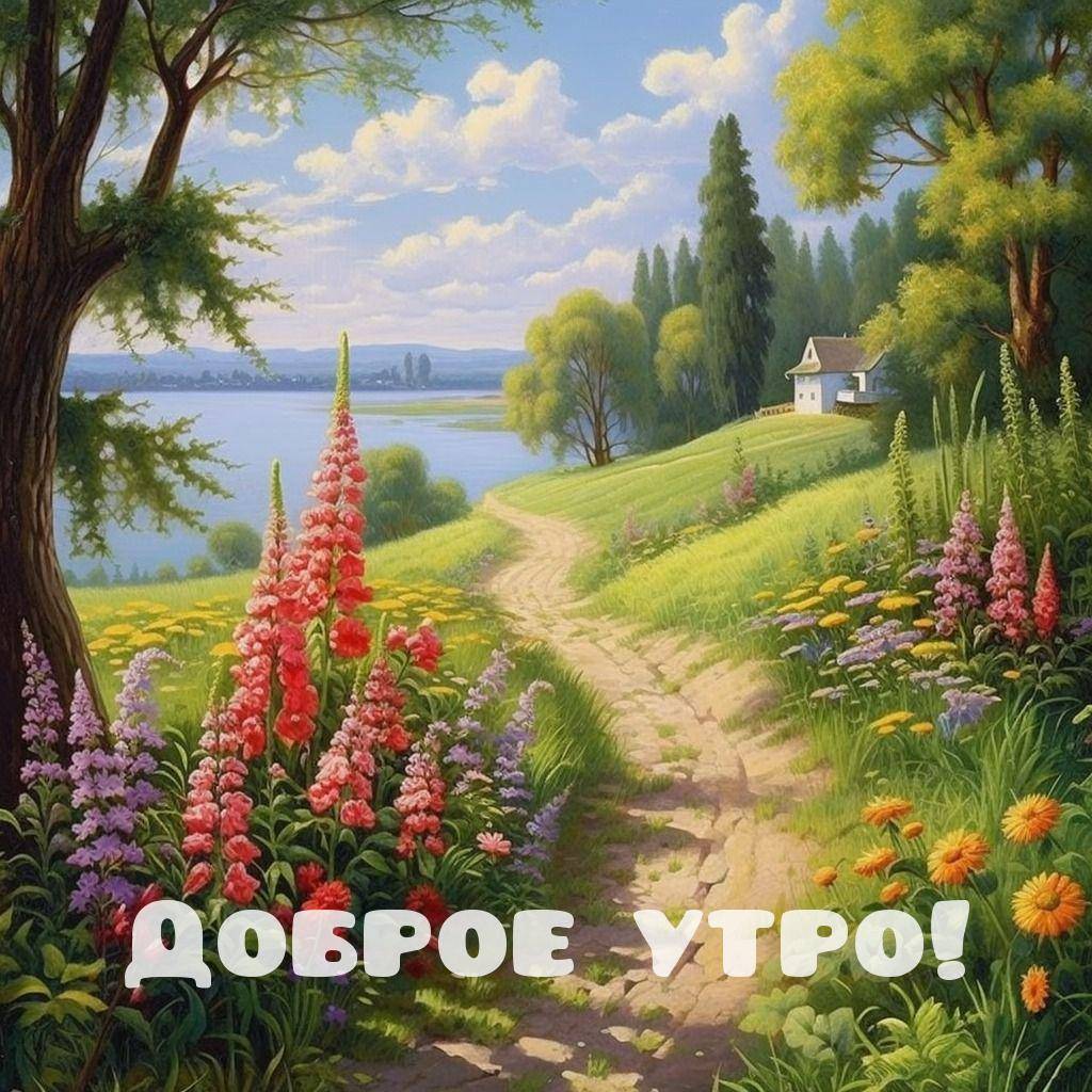 Уютная тропинка среди цветов и деревьев