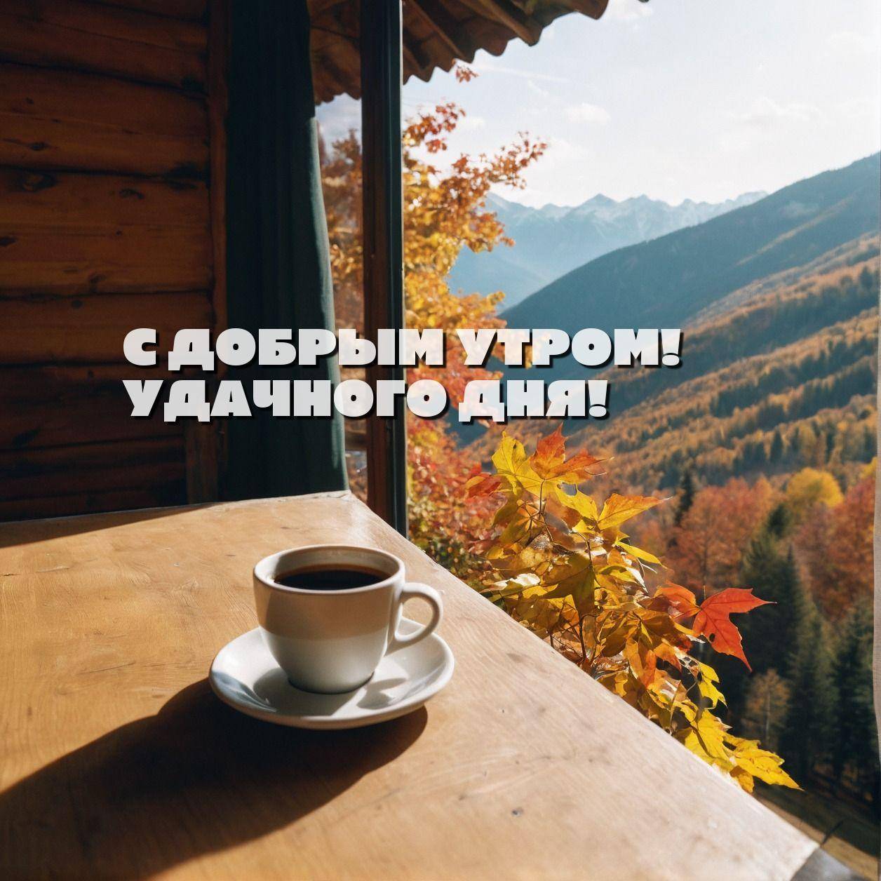 Уютный осенний пейзаж с чашкой кофе