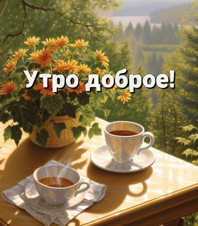 Уютный столик на открытом воздухе с букетом ярко-желтых цветков