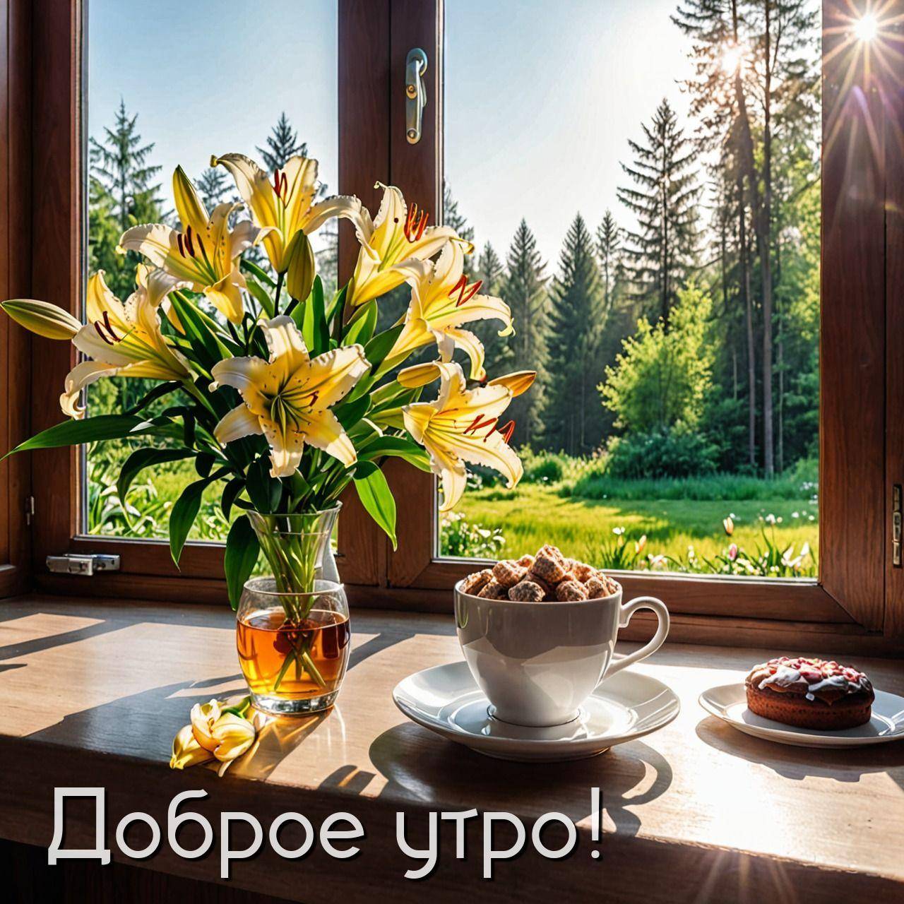Уютный уголок с цветами и угощениями