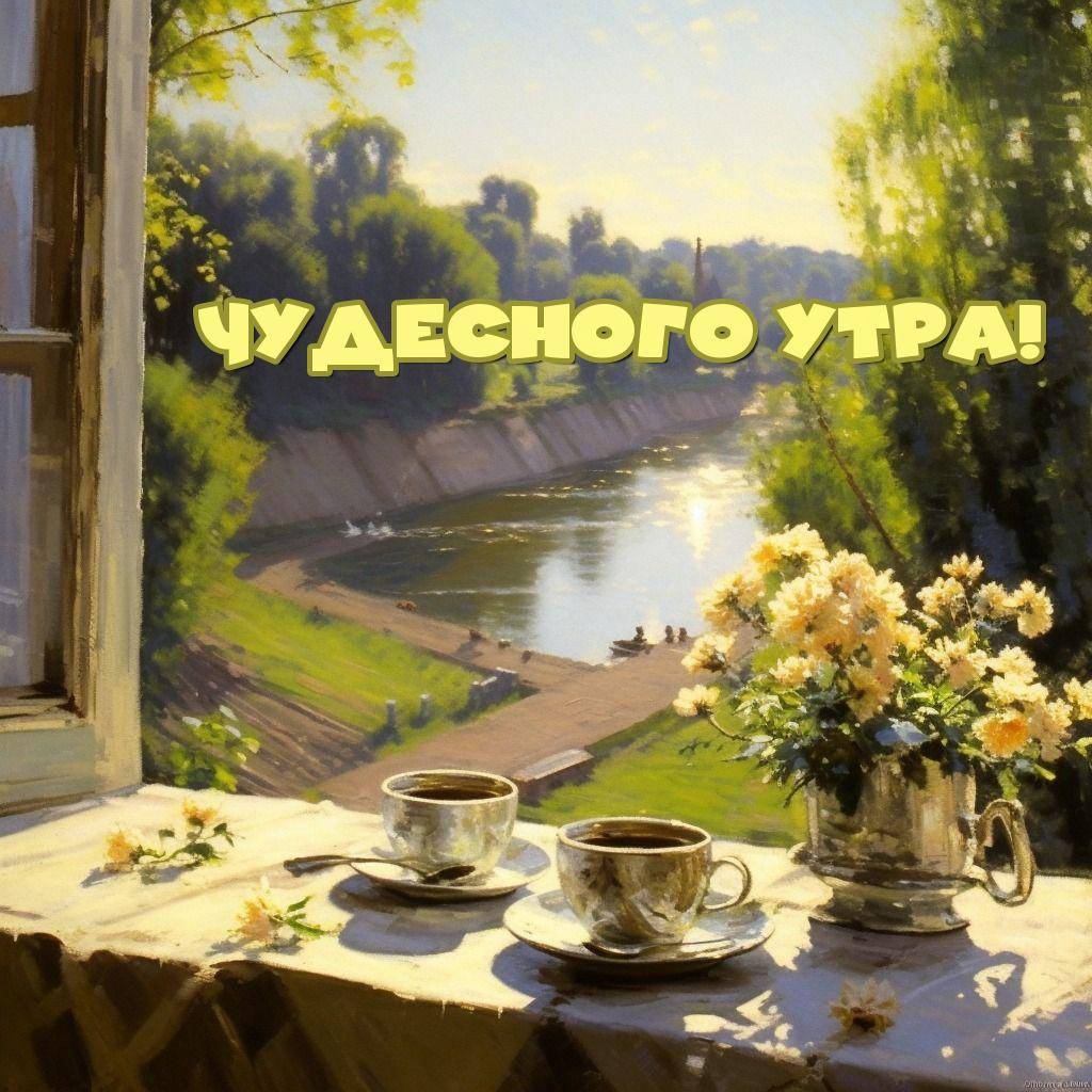 Уютный вид из окна с чашками кофе