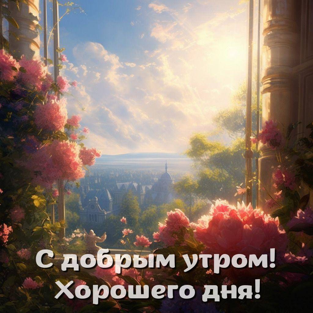 Уютный вид из окна с цветами и статуэткой