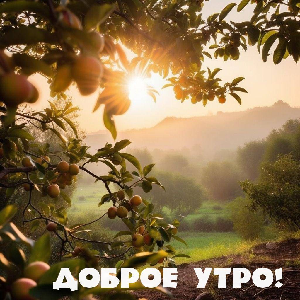 Ветви дерева с фруктами на фоне утреннего тумана