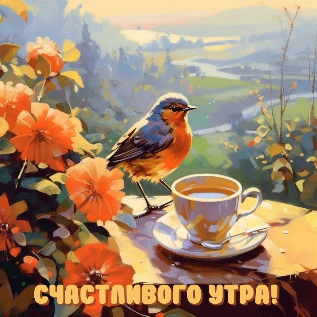 Яркая птичка на краю стола с напитком