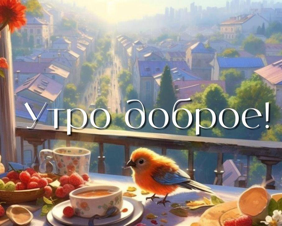 Яркая птица и завтрак на балконе