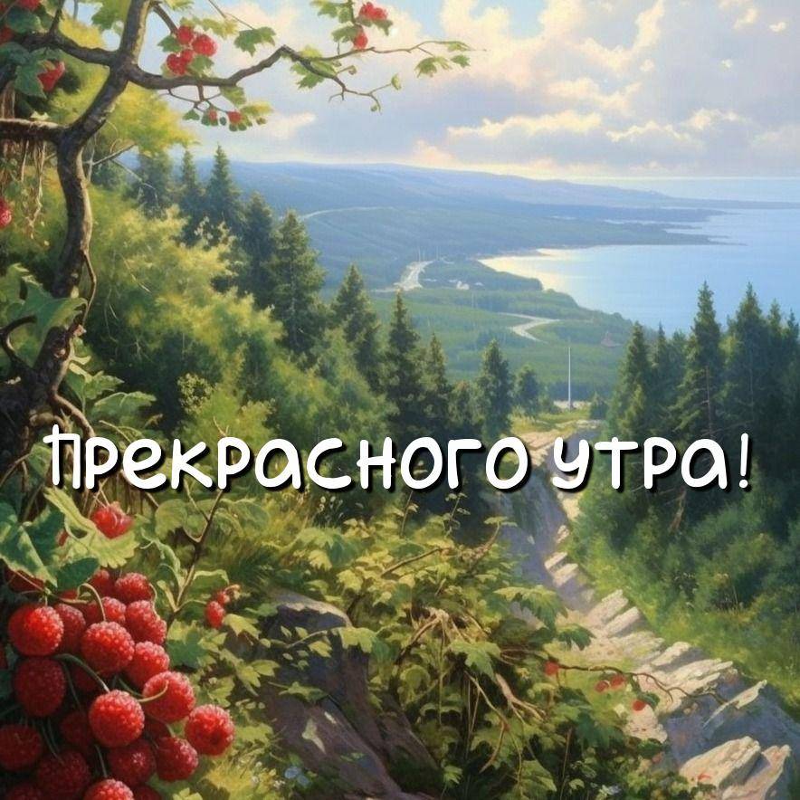 Яркие малины на фоне зелёного пейзажа и камней