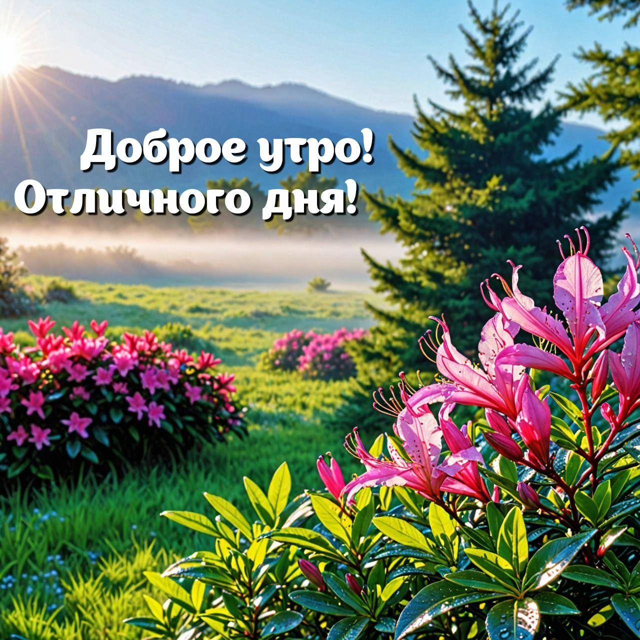 Ярко-розовые цветы на фоне гор