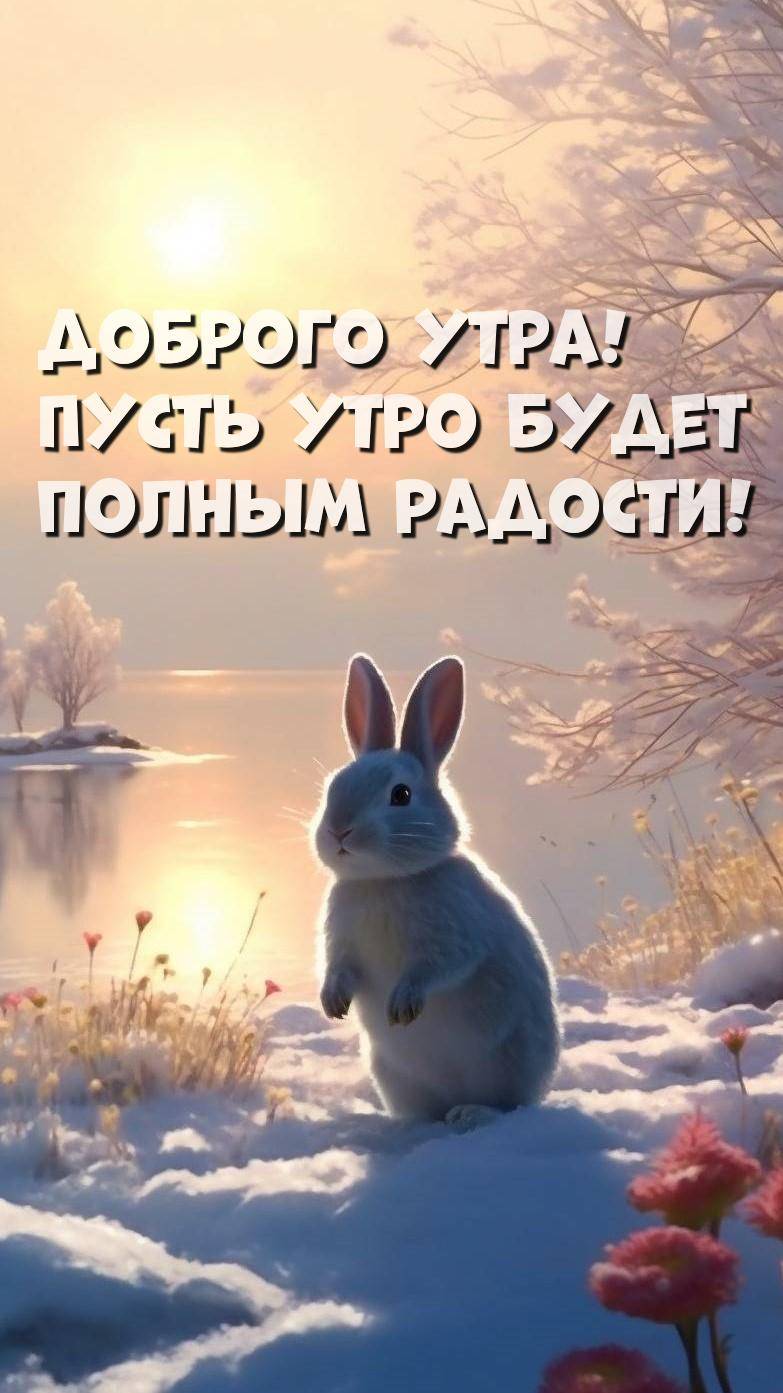 Зайчонок, маленький и белоснежный, сидит на пушистом снегу