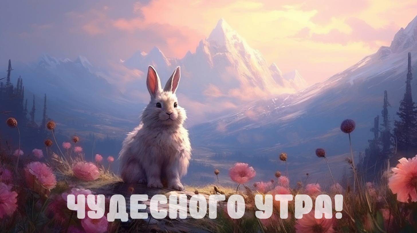 Зайчонок, сидящий на камне на фоне рассвета