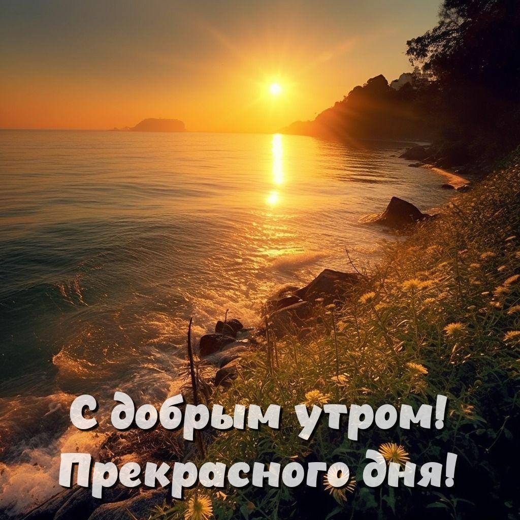 Закат над морем с камнями и растениями